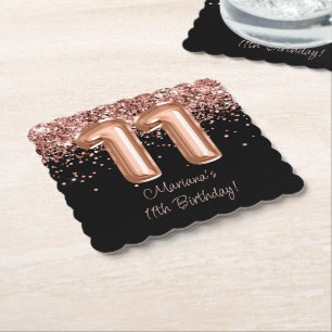 Dessous-de-verre En Papier Fête d'anniversaire de 11 ans Rose Gold Black