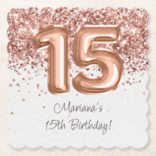 Dessous-de-verre En Papier Fête d'anniversaire de 15 ans Rose Gold
