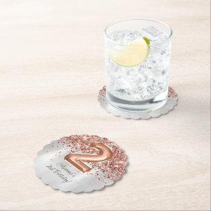 Dessous-de-verre En Papier Fête d'anniversaire de 2 ans Rose Gold Argent