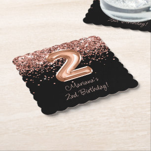 Dessous-de-verre En Papier Fête d'anniversaire de 2 ans Rose Gold Black
