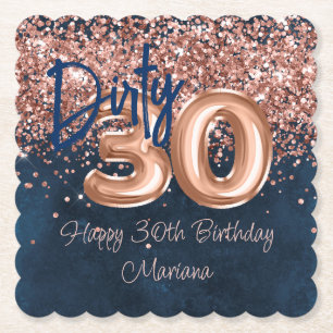 Dessous-de-verre En Papier Fête d'anniversaire de 30 ans Rose Gold Navy Blue