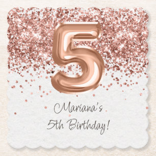 Dessous-de-verre En Papier Fête d'anniversaire de 5 ans Rose Gold
