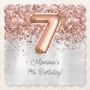 Dessous-de-verre En Papier Fête d'anniversaire de 7 ans Rose Gold Argent