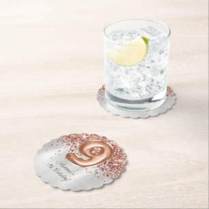 Dessous-de-verre En Papier Fête d'anniversaire de 9 ans Rose Gold Argent