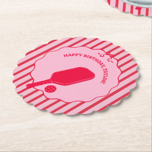Dessous-de-verre En Papier Fête d'anniversaire de Pickleball rayée rouge et r