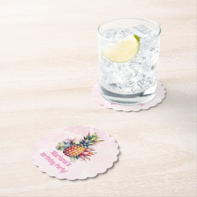 Dessous-de-verre En Papier Fête d'anniversaire d'été Aloha Ananas (En situation)