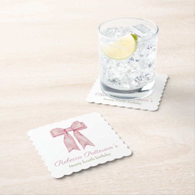 Dessous-de-verre En Papier Fête d'anniversaire féminine à ruban aquarelle ros (En situation)