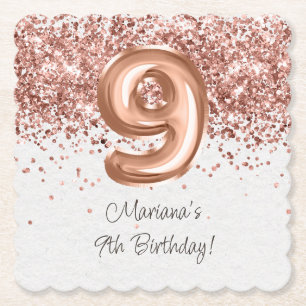 Dessous-de-verre En Papier Fête d'anniversaire Rose Gold 9 ans