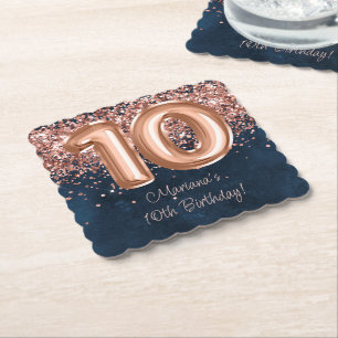 Dessous-de-verre En Papier Fête d'anniversaire Rose Gold Navy Blue 10 ans