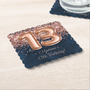 Dessous-de-verre En Papier Fête d'anniversaire Rose Gold Navy Blue 13 ans