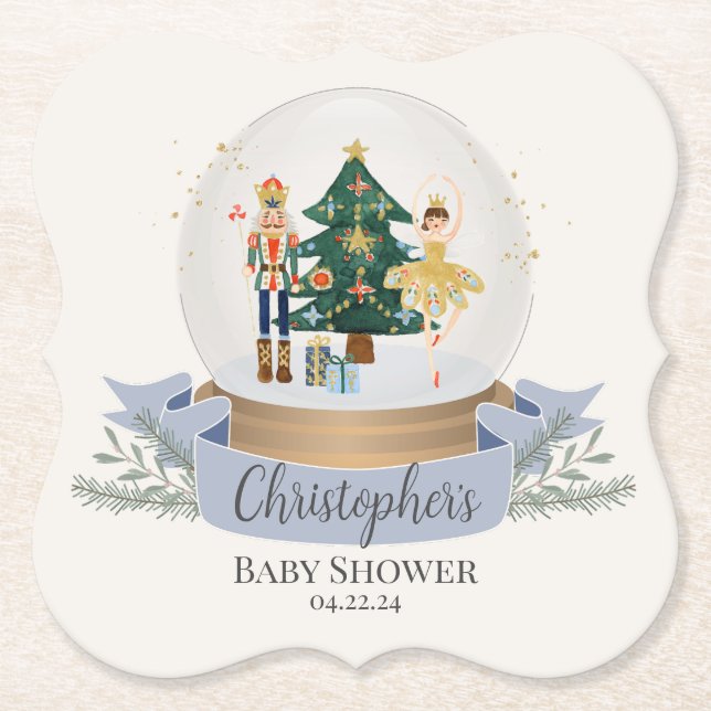 Dessous-de-verre En Papier fête de baby shower de Noël casse-noisette bleu (Devant)