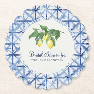 Dessous-de-verre En Papier Fête de l'mariée Shibori Indigo Motif w Lemon Leaf