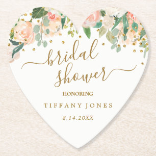 Dessous-de-verre En Papier Fête de mariage Floral Blush Rose Gold Confetti