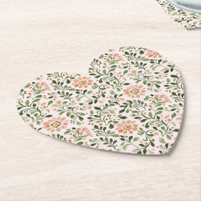 Dessous-de-verre En Papier Fête de mariage floral chic rose (Incliné)