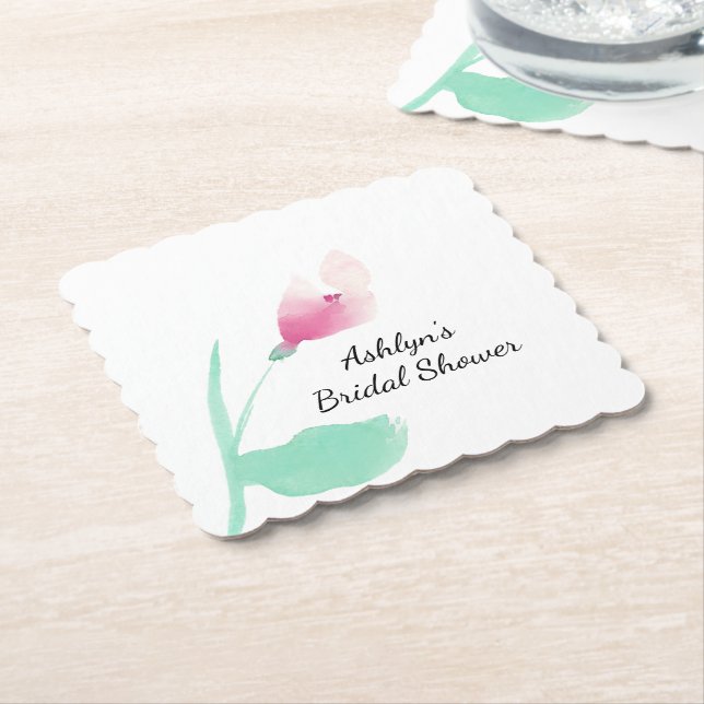 Dessous-de-verre En Papier Fête de mariage florale rose (Incliné)