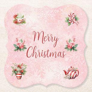 Dessous-de-verre En Papier Fête de thé de Noël Peppermenthe Pink Snowflake