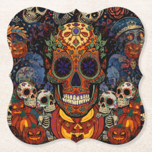 Dessous-de-verre En Papier Fête des Citrouilles Crâne de Sucre, Calavera 