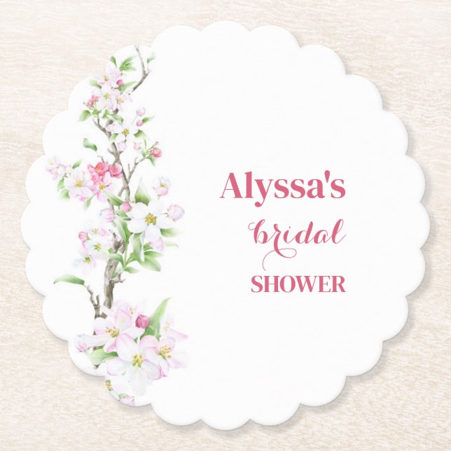 Dessous-de-verre En Papier Fête des mariées Apple Blossom personnalisée (Devant)