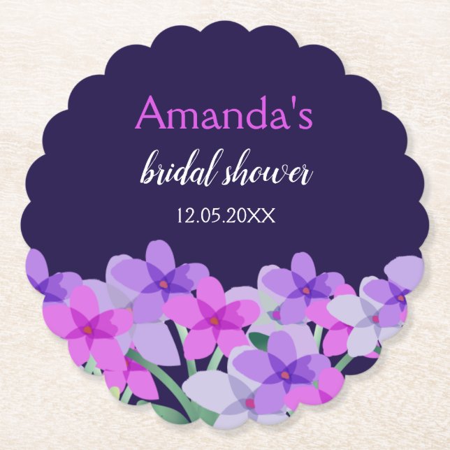 Dessous-de-verre En Papier Fête des mariées florale rose violet (Devant)