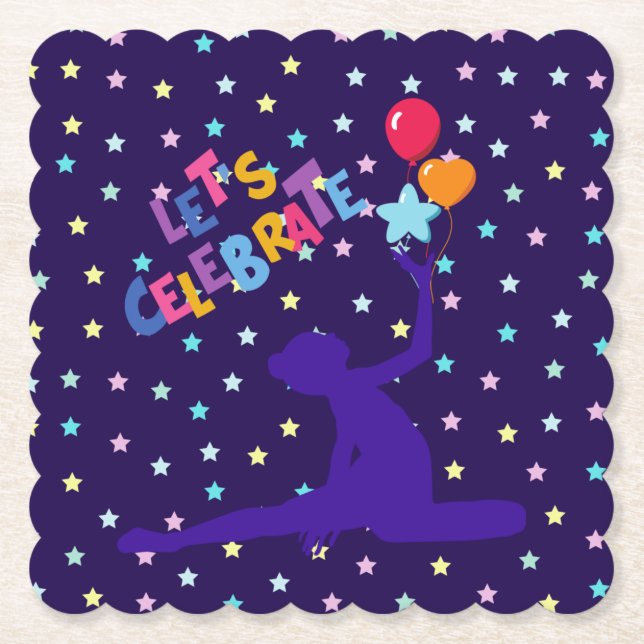 Dessous-de-verre En Papier Fêtons les étoiles et les ballons (Devant)