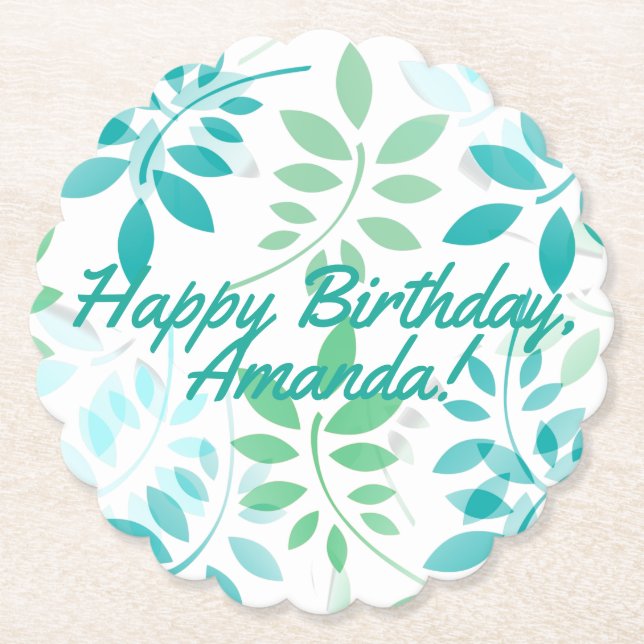 Dessous-de-verre En Papier Feuilles bleu vert (Devant)