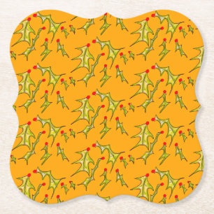 Dessous-de-verre En Papier Feuilles de Joyeux Noël sur fond d'or jaune