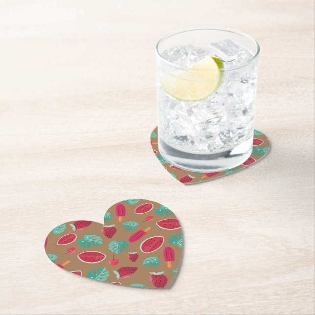 Dessous-de-verre En Papier Feuilles de pavot, cerise, fraise et pastèque (En situation)