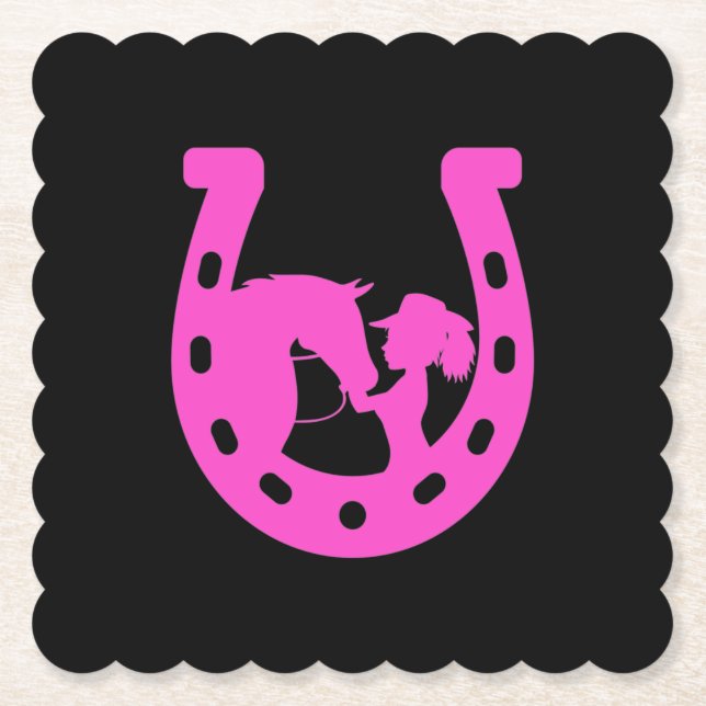 Dessous-de-verre En Papier Fille avec cheval et Casquette occidental Hot rose (Devant)