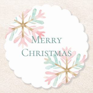 Dessous-de-verre En Papier Flammes de neige rose de Noël sur blanc