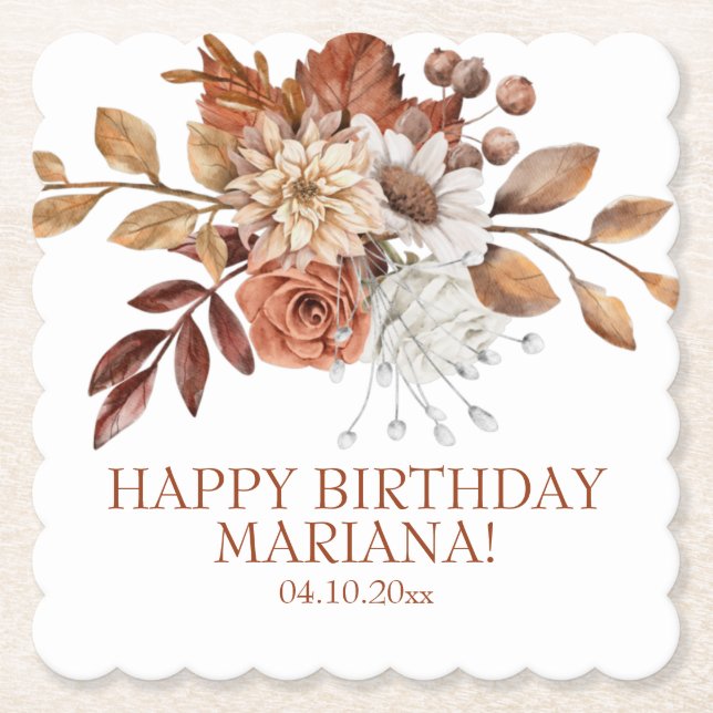 Dessous-de-verre En Papier Fleur d'aquarelle d'automne sur la fête d'annivers (Devant)