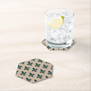 Dessous-de-verre En Papier Fleur de Lis Motif, Royal French Green on Cream
