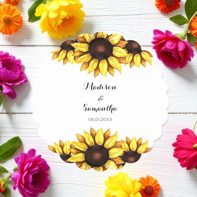 Dessous-de-verre En Papier Fleur de tournesol blanc jaune Mariage (Créateur téléchargé)