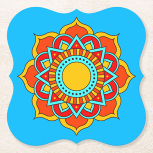 Dessous-de-verre En Papier Fleur Mandala rouge géométrique-54567