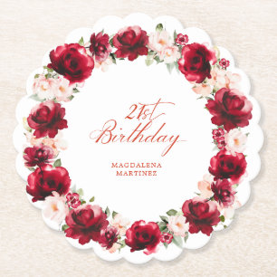 Dessous-de-verre En Papier Fleur rose rouge 21e fête d'anniversaire personnal