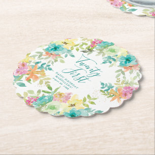 Dessous-de-verre En Papier Fleurs aquarelles d'été personnalisées pour 21e an