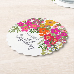 Dessous-de-verre En Papier Fleurs de jardin d'été colorées Joyeux anniversair