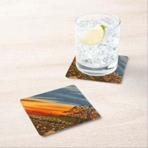 Dessous-de-verre En Papier Fleurs de printemps au coucher du soleil, par Gary
