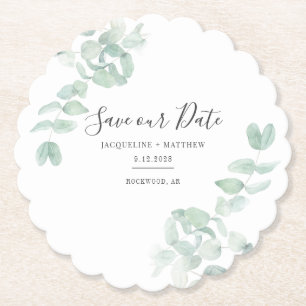 Dessous-de-verre En Papier Fleurs d'eucalyptus pour faire part de date de sau
