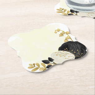 Dessous-de-verre En Papier Fleurs noires et blanches romantiques or