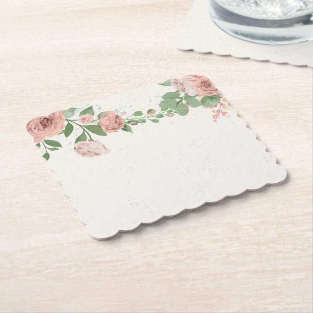 Dessous-de-verre En Papier fleurs rose rousse romantique & dessous de verre e (Incliné)
