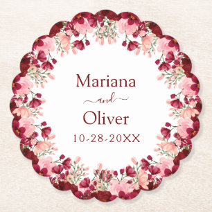 Dessous-de-verre En Papier Fleurs roses Bourgogne Mariage