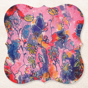 Dessous-de-verre En Papier Fleurs roses et violettes Jardin Aquarelle origina