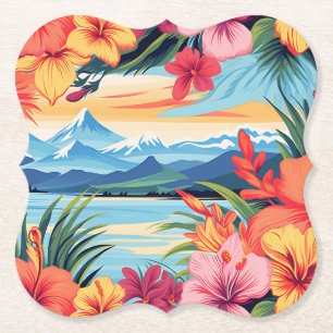 Dessous-de-verre En Papier Fleurs tropicales colorées et paysage
