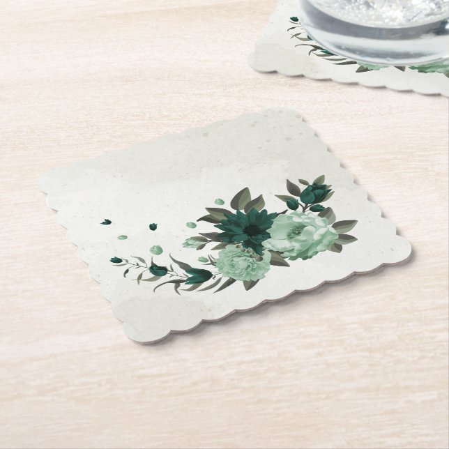 Dessous-de-verre En Papier fleurs vert émeraude botanique (Incliné)