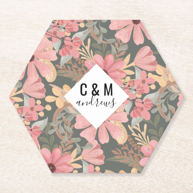 Dessous-de-verre En Papier Fleurs vertes rose Sage Laisser Motif Aquarelle (Devant)