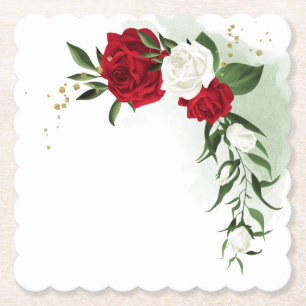 Dessous-de-verre En Papier Fleurs vertes rouges et blanches