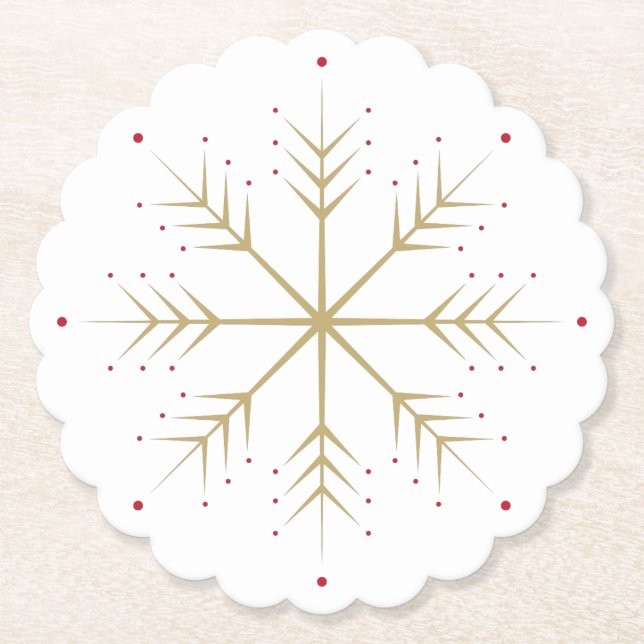 Dessous-de-verre En Papier Flocon de neige élégant de rouge d'or de Faux (Devant)