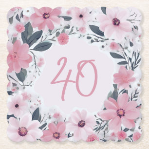 Dessous-de-verre En Papier Floral 40e fête d'anniversaire Pastel Fleurs roses