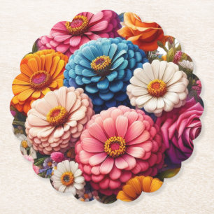 Dessous-de-verre En Papier Floral coloré/Zinnia printanière/Rose