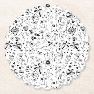 Dessous-de-verre En Papier Floral noir et blanc